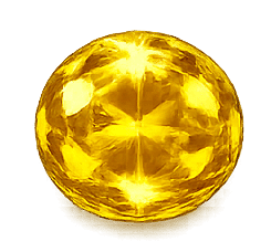 Natural yellow sapphire gemstone round cut bright yellow color isolated transparent background Jupiter stone